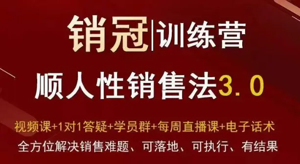 爆款！销冠训练营3.0之顺人性销售法，全方位解决销售难题、可落地、可执行、有结果-航海圈