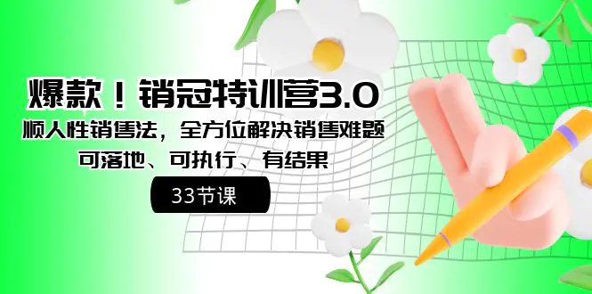 爆款！销冠特训营3.0之顺人性销售法，全方位解决销售难题、可落地、可执..-航海圈
