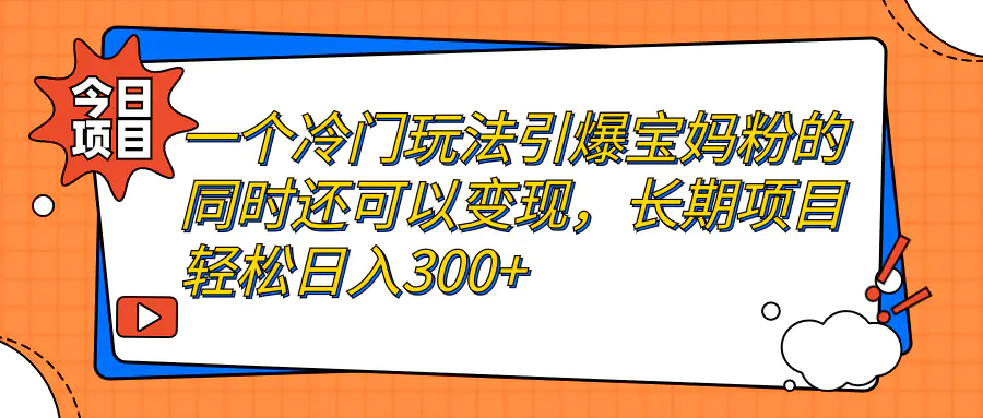 一个冷门玩法引爆宝妈粉的同时还可以变现，长期项目轻松日入300+-航海圈