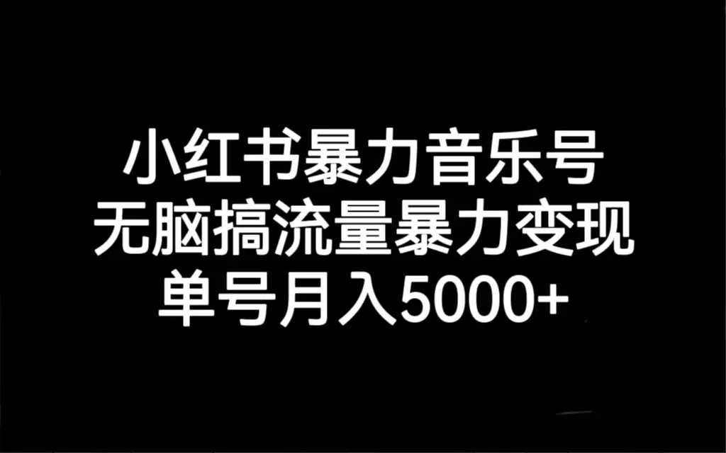 小红书暴力音乐号，无脑搞流量暴力变现，单号月入5000+-航海圈