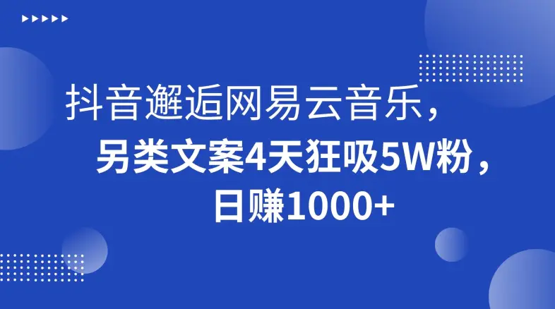 抖音邂逅网易云音乐，另类文案4天狂吸5W粉，日赚1000+【揭秘】-航海圈