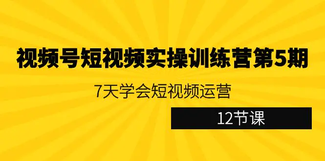 视频号短视频实操训练营第5期：7天学会短视频运营（12节课）-航海圈