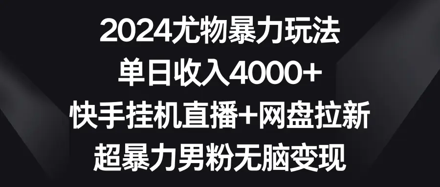 2024尤物暴力玩法 单日收入4000+快手挂机直播+网盘拉新 超暴力男粉无脑变现-航海圈