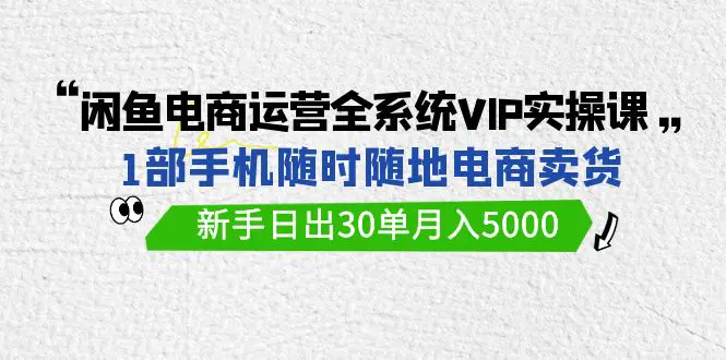 闲鱼电商运营全系统VIP实战课，1部手机随时随地卖货，新手日出30单月入5000-航海圈