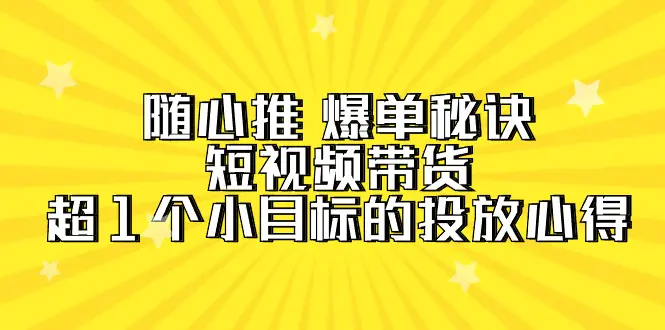 随心推 爆单秘诀,短视频带货-超1个小目标的投放心得(7节视频课)-航海圈