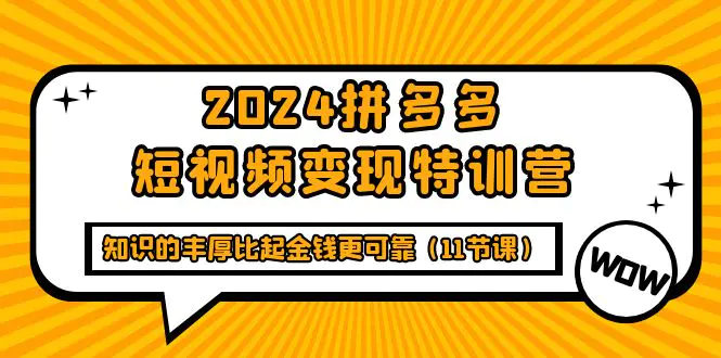 2024拼多多短视频变现特训营，知识的丰厚比起金钱更可靠（11节课）-航海圈