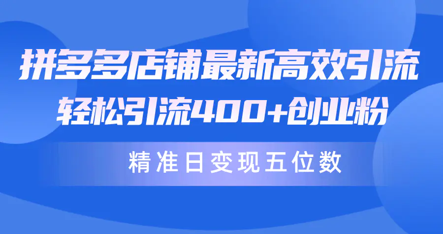 拼多多店铺最新高效引流术,轻松引流400+创业粉,精准日变现五位数!-航海圈