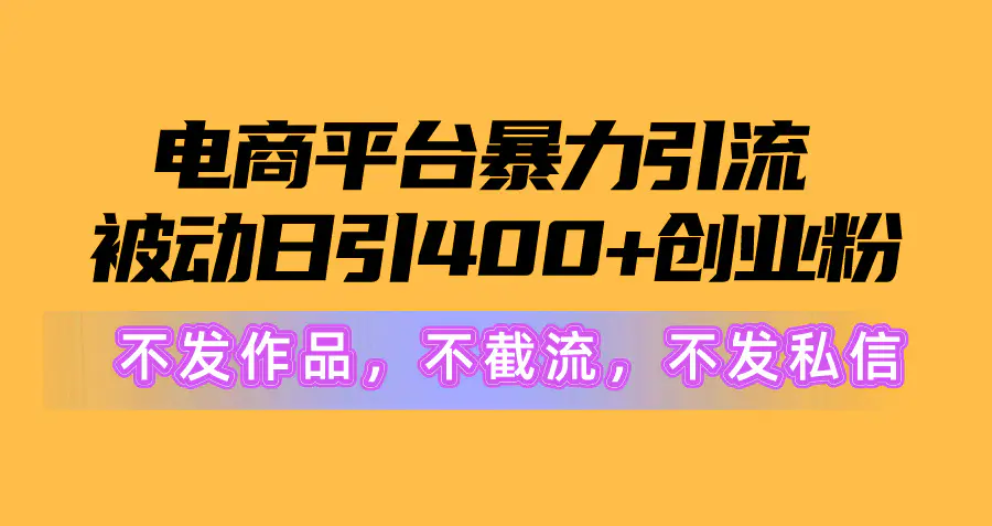 电商平台暴力引流,被动日引400+创业粉不发作品，不截流，不发私信-航海圈