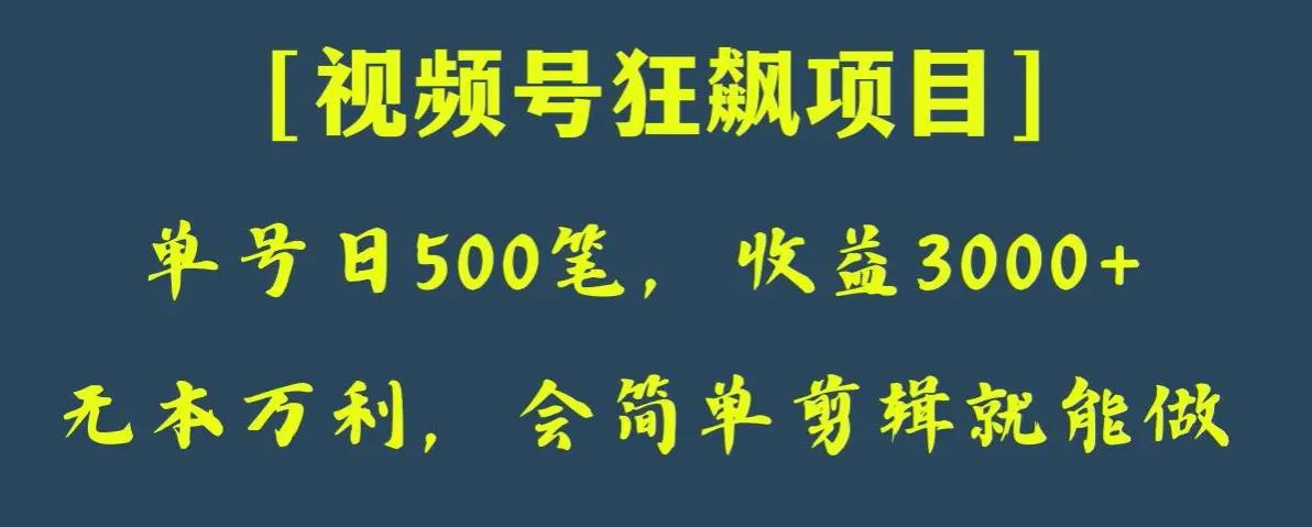 日收款500笔，纯利润3000+，视频号狂飙项目，会简单剪辑就能做【揭秘】-航海圈