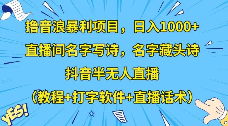 撸音浪暴利项目，日入1000+，直播间名字写诗，名字藏头诗，抖音半无人直播（教程+打字软件+直播话术）【揭秘】-航海圈