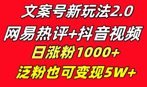文案号新玩法 网易热评 抖音文案 一天涨粉1000  多种变现模式 泛粉也可变现-航海圈