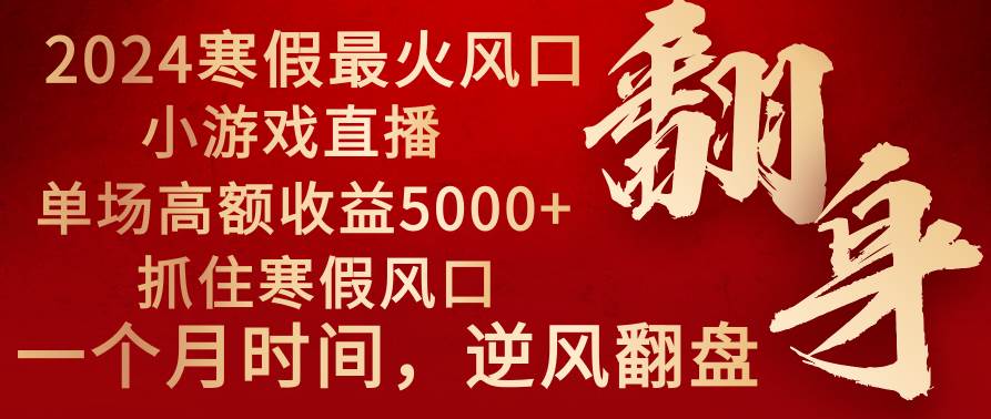 2024年最火寒假风口项目 小游戏直播 单场收益5000 抓住风口 一个月直接提车-航海圈