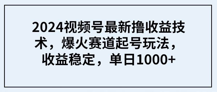 2024视频号最新撸收益技术，爆火赛道起号玩法，收益稳定，单日1000+-航海圈