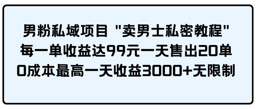 男粉私域项目 卖男士私密教程 每一单收益达99元一天售出20单-航海圈