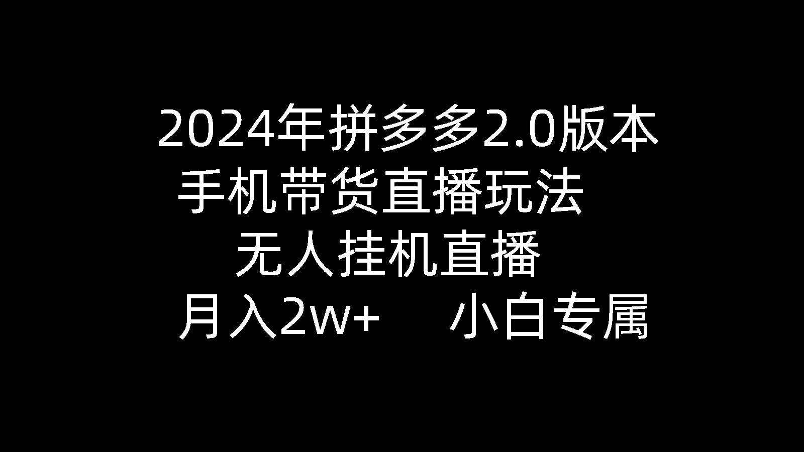 2024年拼多多2.0版本,手机带货直播玩法,无人挂机直播, 月入2w+, 小…-航海圈