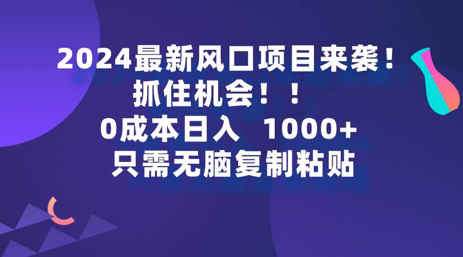 2024最新风口项目来袭，抓住机会，0成本一部手机日入1000+，只需无脑复…-航海圈