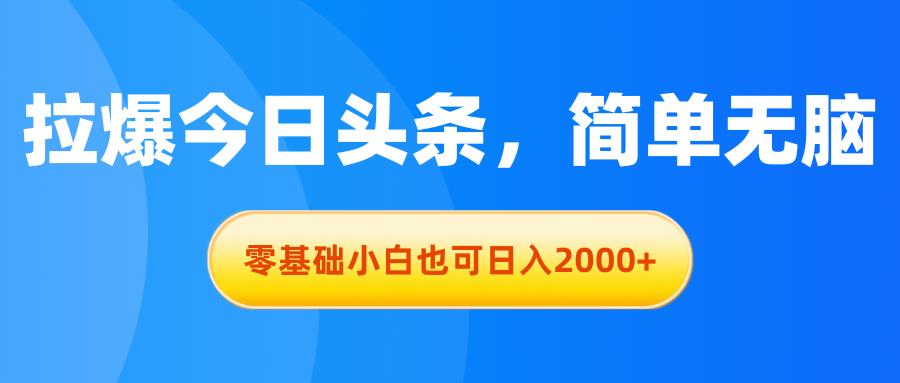 拉爆今日头条，简单无脑，零基础小白也可日入2000+-航海圈