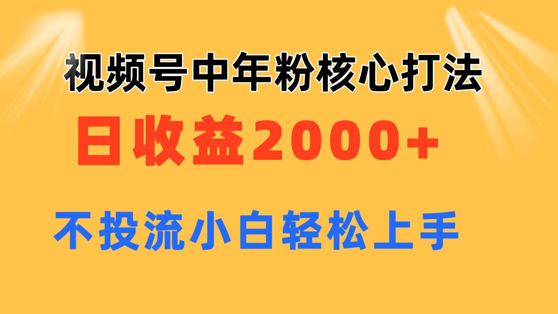 视频号中年粉核心玩法 日收益2000+ 不投流小白轻松上手-航海圈