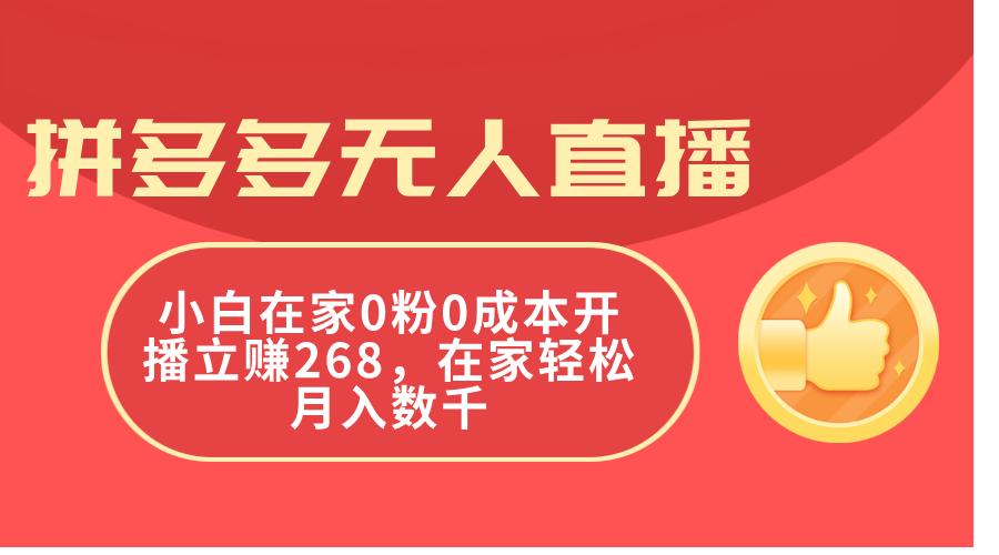 拼多多无人直播，小白在家0粉0成本开播立赚268，在家轻松月入数千-航海圈