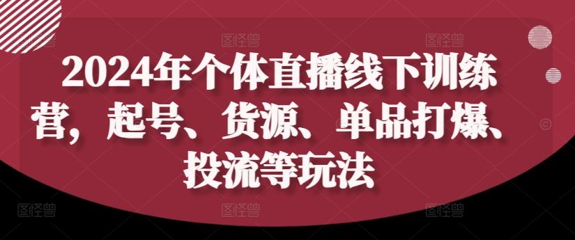 2024年个体直播训练营，起号、货源、单品打爆、投流等玩法-航海圈