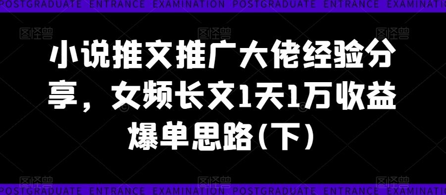 小说推文推广大佬经验分享，女频长文1天1万收益爆单思路(下)-航海圈