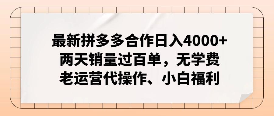 （12869期）拼多多最新合作日入4000+两天销量过百单，无学费、老运营代操作、小白福利-航海圈