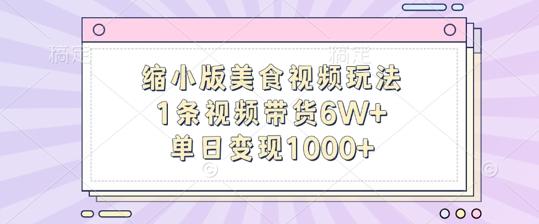 缩小版美食视频玩法，1条视频带货6W+，单日变现1k-航海圈