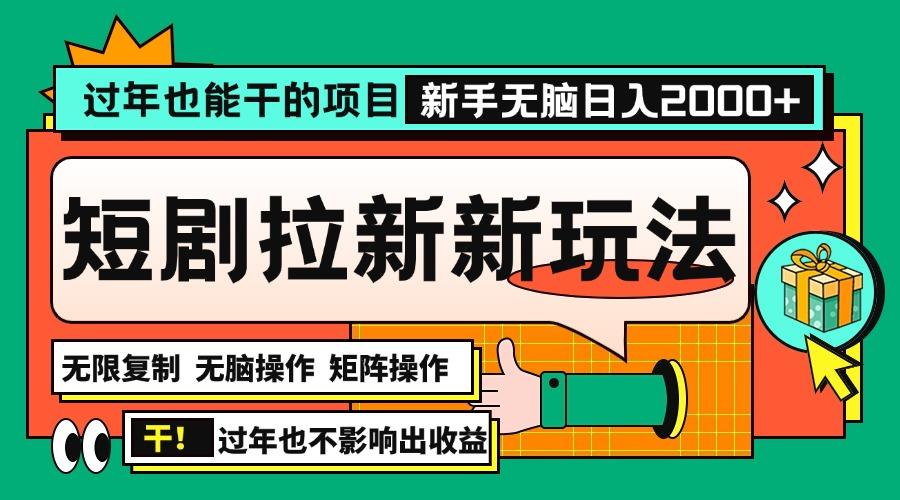 过年也能干的项目，2024年底最新短剧拉新新玩法，批量无脑操作日入2000+！-航海圈
