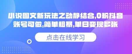 小说推文图文新玩法之动静结合，0粉抖音账号可做，简单粗暴，单日变现多张-航海圈