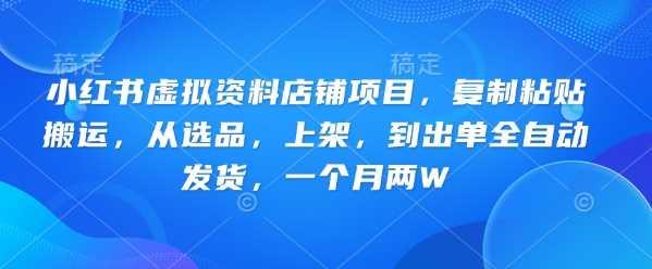 小红书虚拟资料店铺项目，复制粘贴搬运，从选品，上架，到出单全自动发货，一个月两W-航海圈